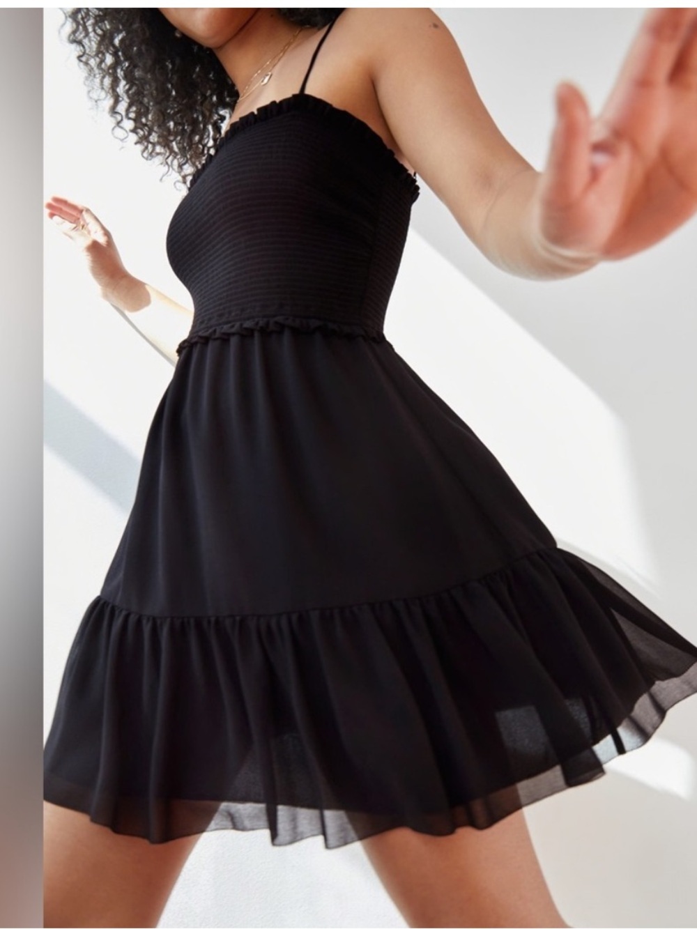 Aritzia Wilfred Tempest Sleeveless Mini Dress Smocked Black Large NWT